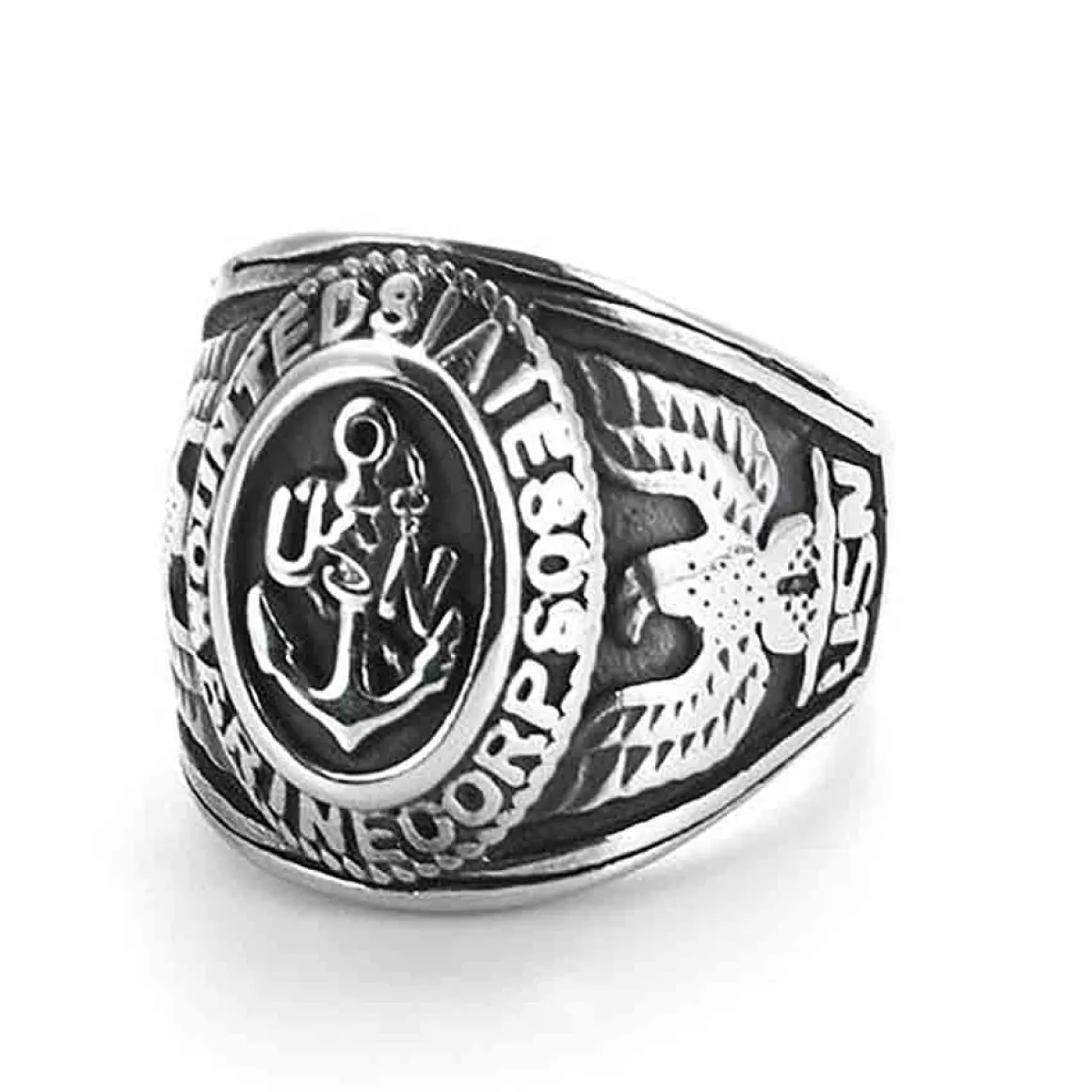 Anker og ørn ringen i rustfri stål