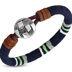 Armbånd Blå Bomuld og læder.