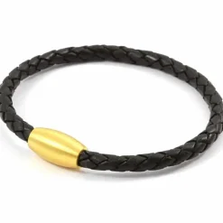 Armbånd i sort læder med magnet lås