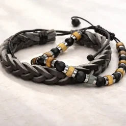 Armbåndsæt / Læderarmbånd & Perlearmbånd i maskulint design