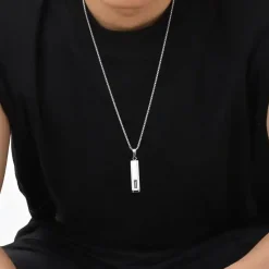 Bar Pendant Halskæde – Herresmykke i Rustfri Stål med CZ