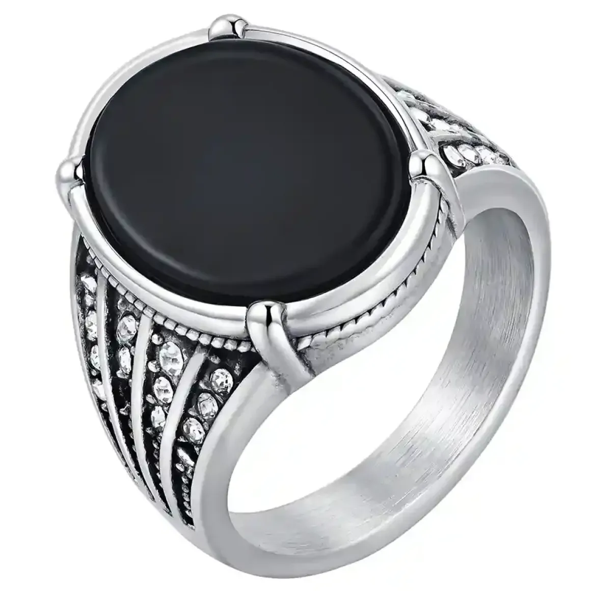 Black Agate Power Ring – Rustfri Stål Herrering