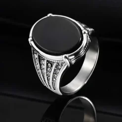 Black Agate Power Ring – Rustfri Stål Herrering