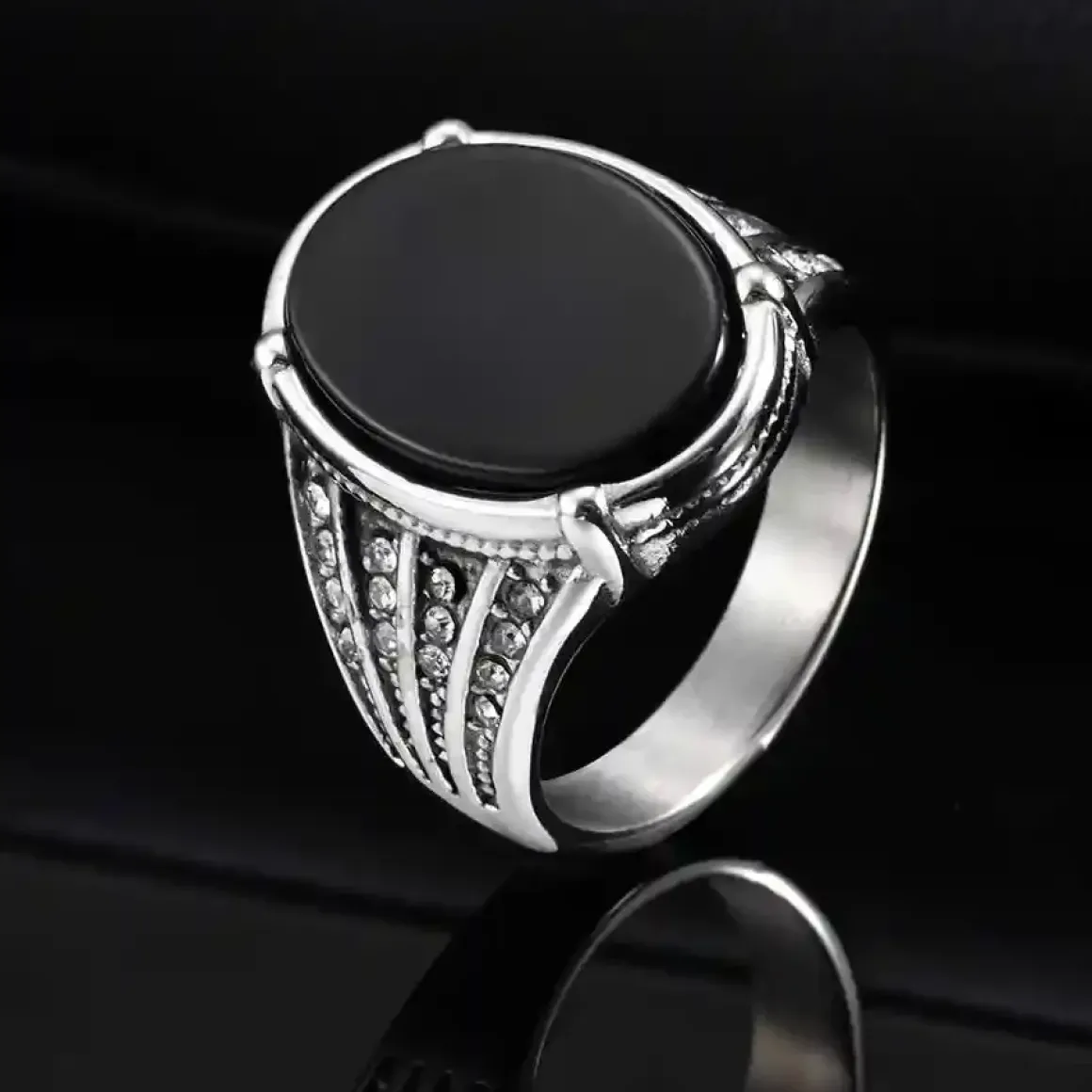 Black Agate Power Ring – Rustfri Stål Herrering