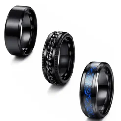 Blackcoatet ringe 3 stk i rustfri stål.