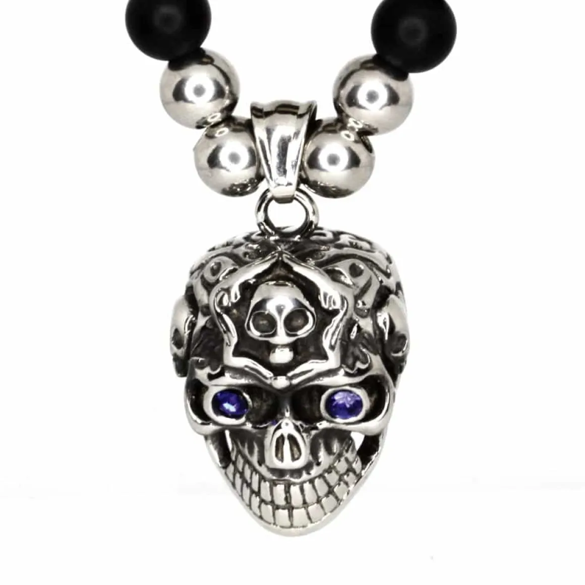 Blackstone perlehalskæde med skull hoved i stål.