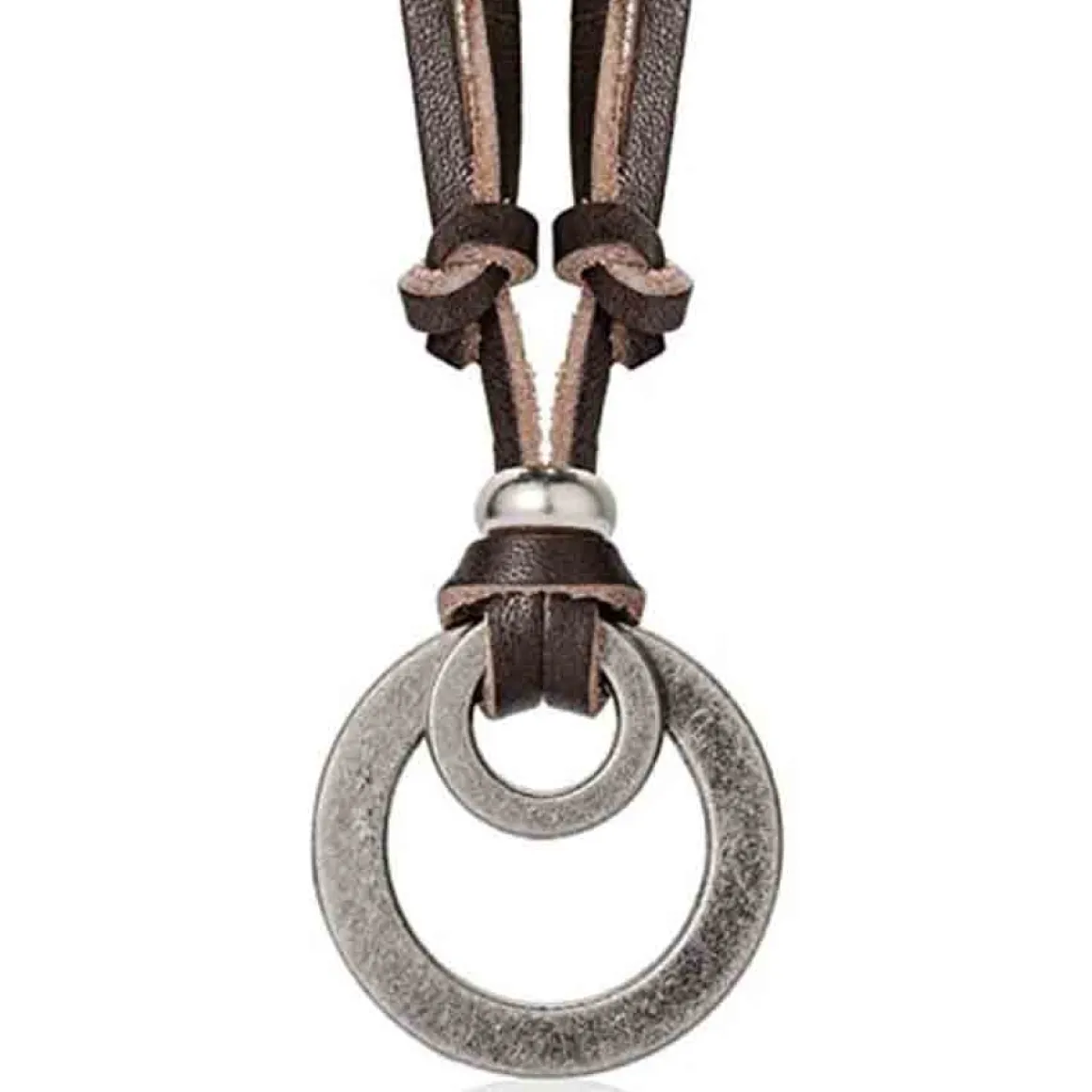 Brun læderhalskæde med ringe