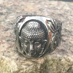Buddha bikerring i ædelstål