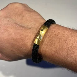 Chart læderarmbånd sort/forgyldt.