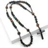 Chinio perlehalskæde med mørk hematit kors