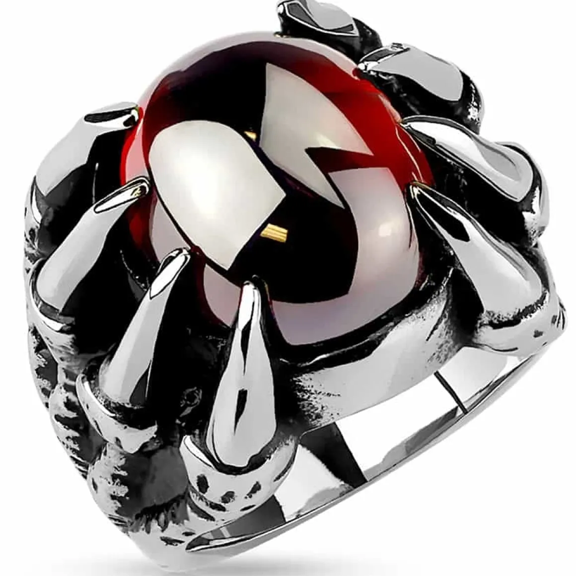 Crimson Claw Ring – Herre ring med blodrød sten