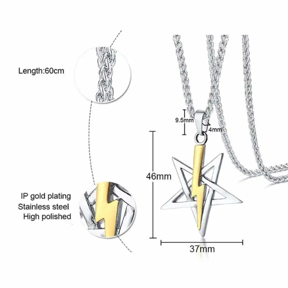 Five stars i ædelstål halskæde