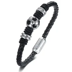 Fodbold Passion Herrearmbånd i Læder & Stål