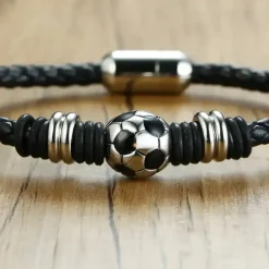 Fodbold Passion Herrearmbånd i Læder & Stål