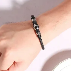 Fodbold Passion Herrearmbånd i Læder & Stål