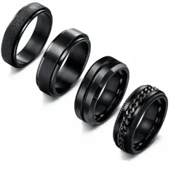 Four Black rings - herreringe 4 stk.