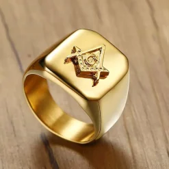 Frimurer Herrering stål belagt med IP gold