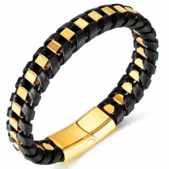 Gold Nizal armbånd - stål og fiberlæder