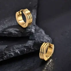 Golden Ridge Hoop – Eksklusiv Herreørering i Forgyldt Stål