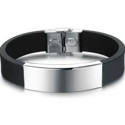 Gummiarmbånd sort med rustfri stål.