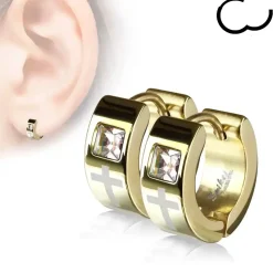 Gylden kors og cirkon ørering IP belagt