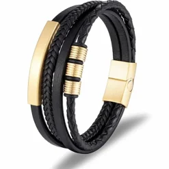 Kalaz gold armbånd i læder og stål