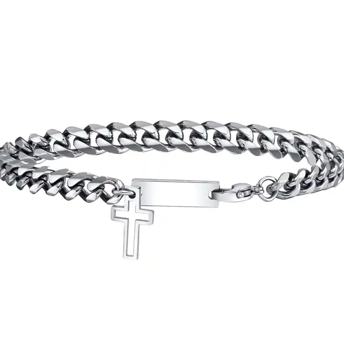 Kors Herrearmbånd i rustfrit stål – 7 mm (18–20,5 cm)