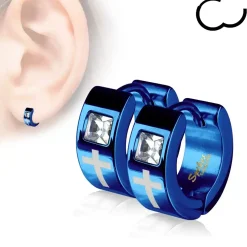 Kors og cirkon ørering IP belagt blue
