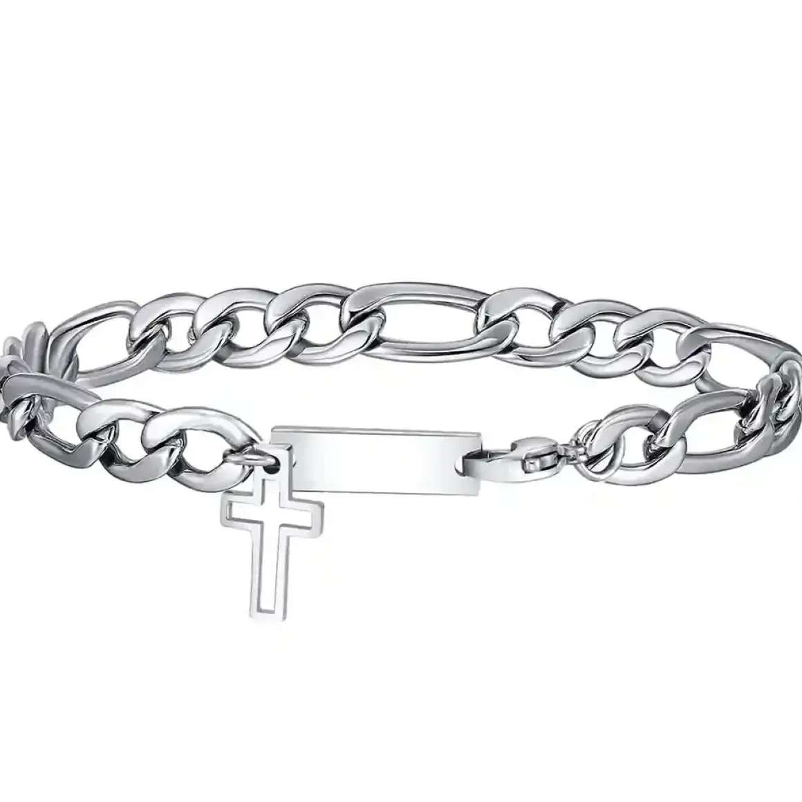 Kors og rustfri stål armbånd.