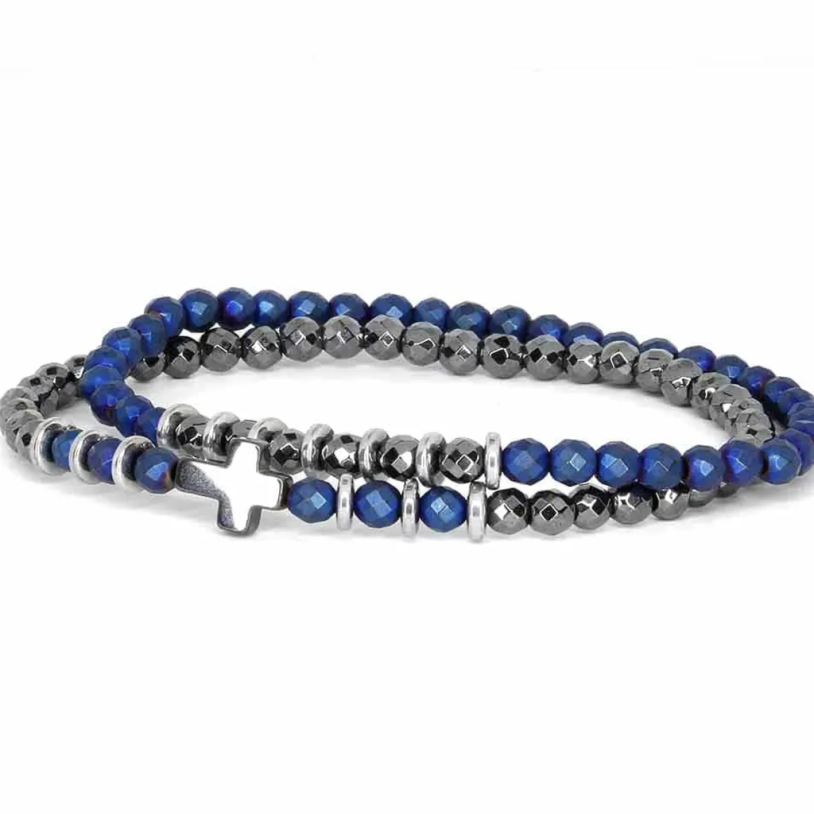 Lolee armbånd i hamatit perler blå facet og blank.