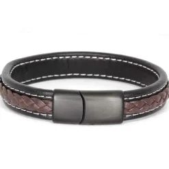 Major Brown / Læderarmbånd med matsort stållås.