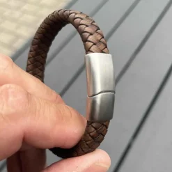 Major Brun læderarmbånd med mat stållås