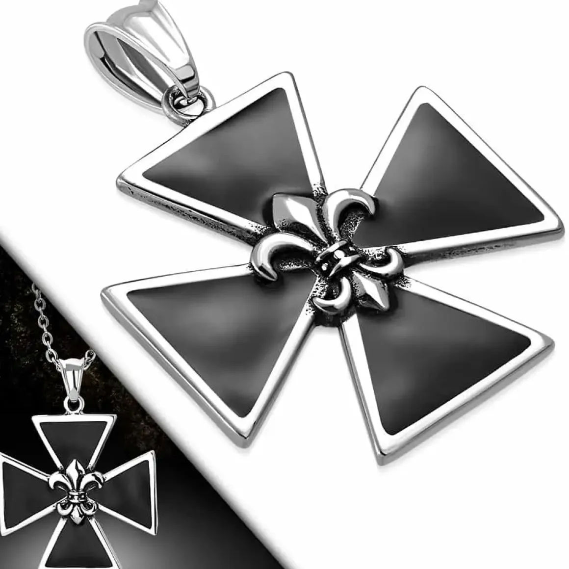 Malteserkors med Fleur De Lis vedhæng