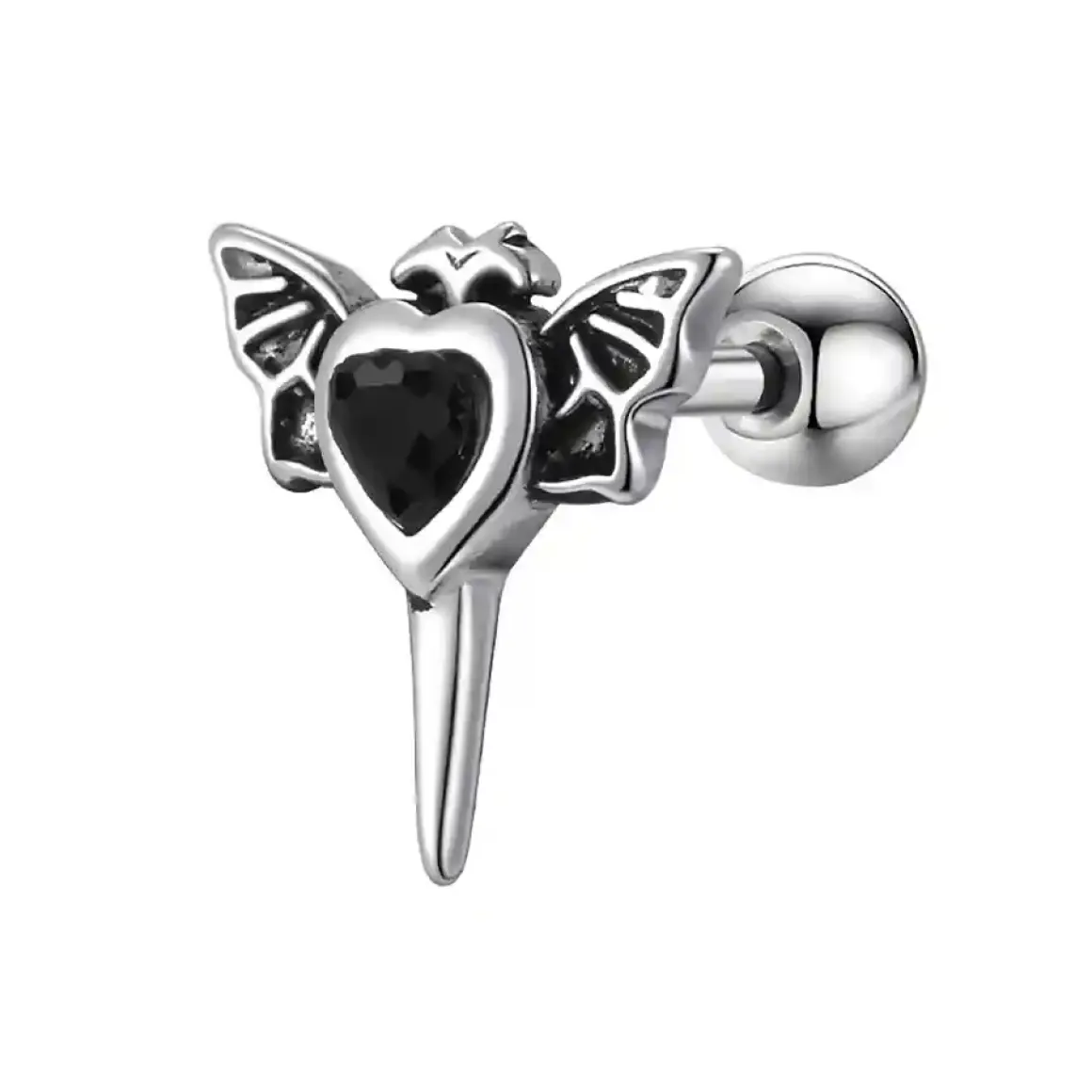Mørk Wing Heart – Herre Ørestik i Rustfrit Stål