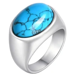 Oval signet med blå lapis og rustfri stål