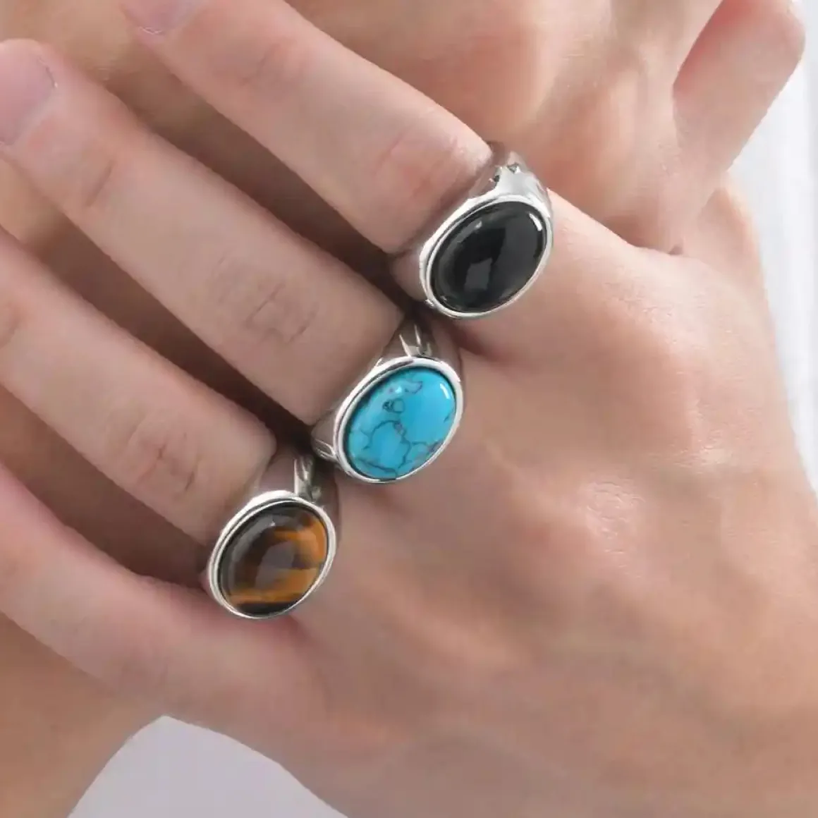 Oval signet tigereye herrering med stil.