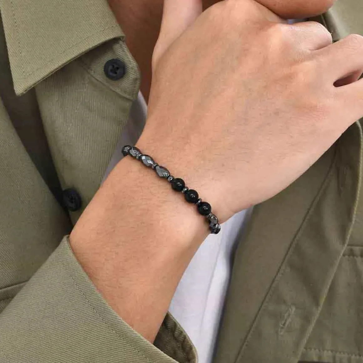 Ovale hametitperler herrearmbånd