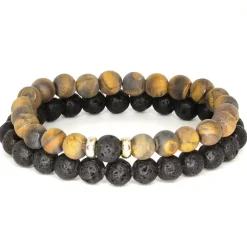 Perlearmbånd til mænd i Lava & Mat Tigerøje 8 mm