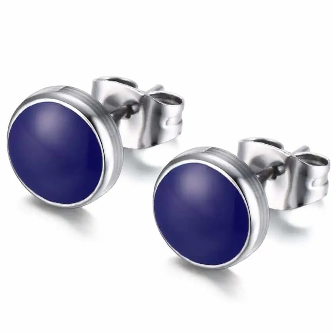 Ørestik i stål og blå.