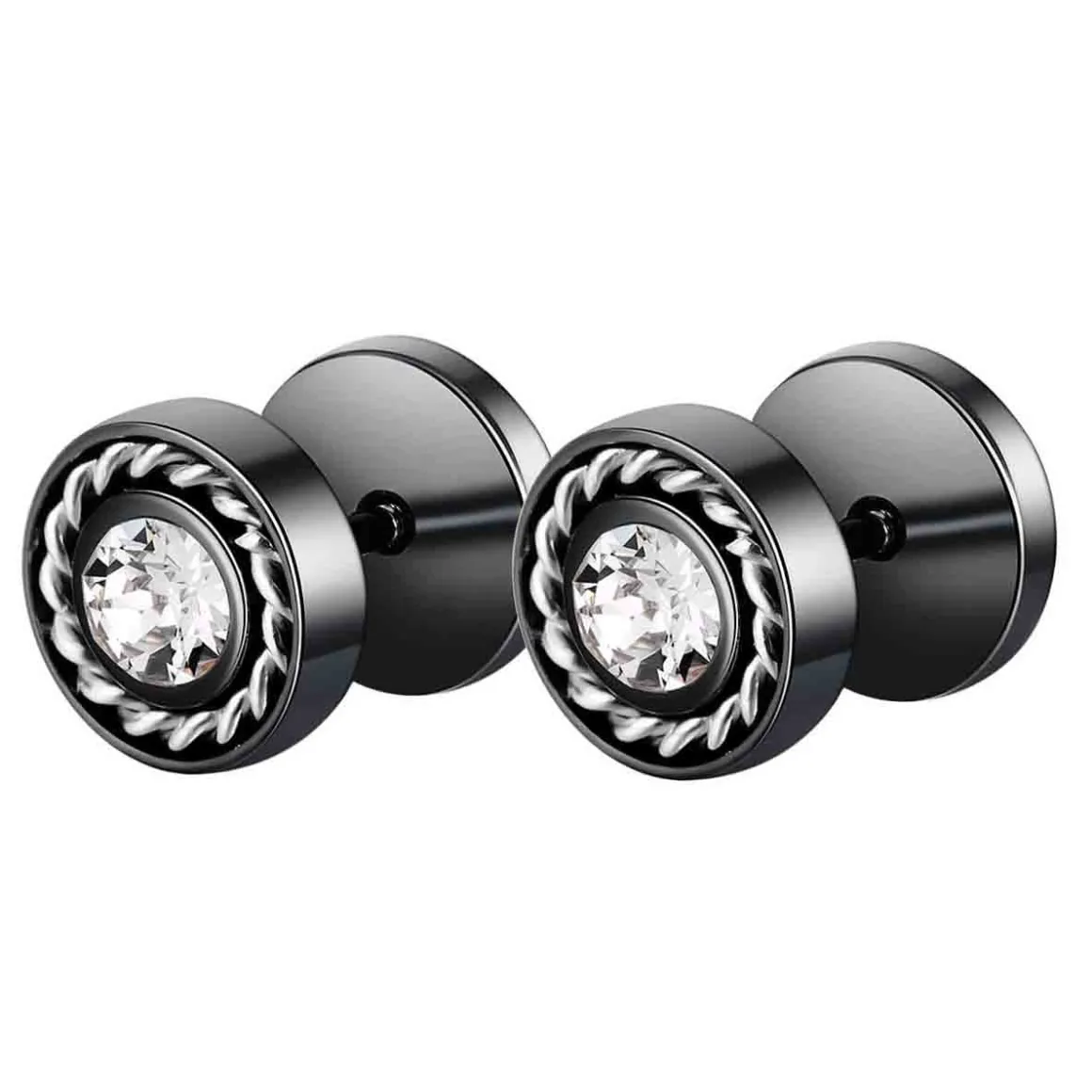 Ørestik med sten i sort stål