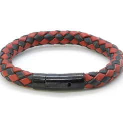 Rustikt læderarmbånd sort/rød