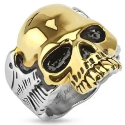 Skullring med guldbelagt kranie