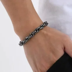 Snake oxyderet herrearmbånd i stål.