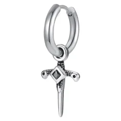 Sort Cirkon og rustfri stålkors ørering.