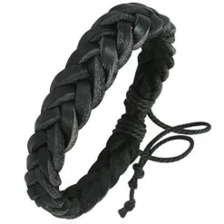 Sort flettet læderarmbånd
