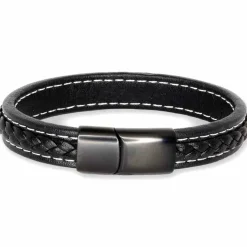 Sort Major læderarmbånd flet