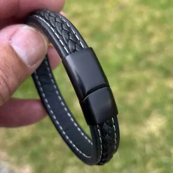 Sort Major læderarmbånd flet