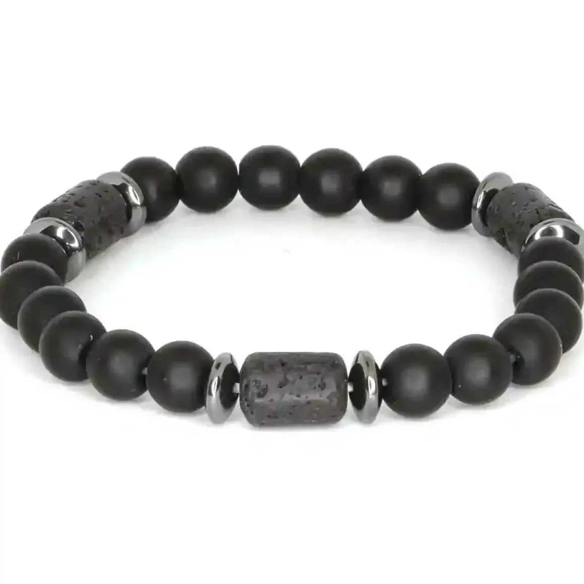 Sort Perlearmbånd til Mænd med Blackstone, Lava & Hematit (8mm)