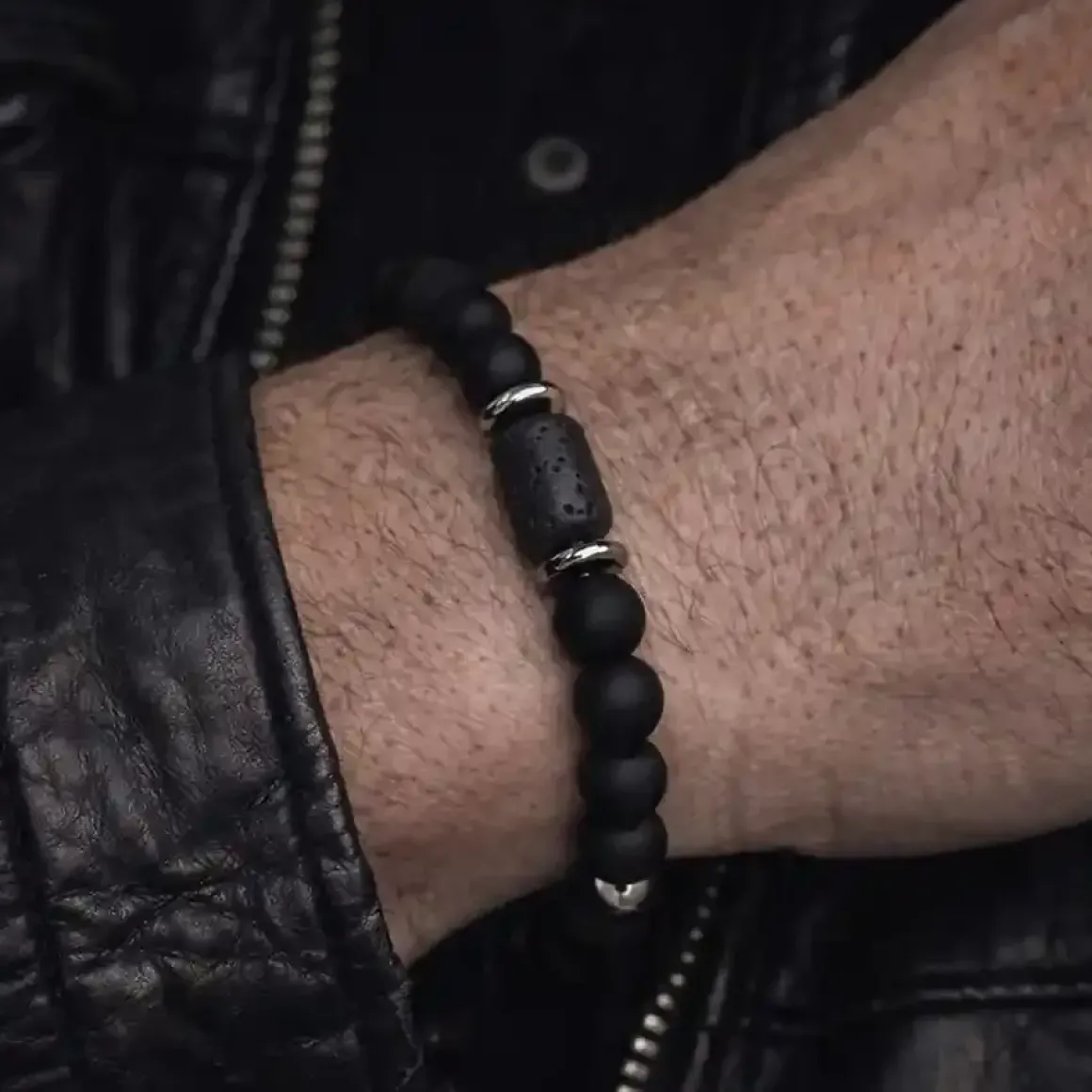 Sort Perlearmbånd til Mænd med Blackstone, Lava & Hematit (8mm)