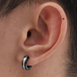 Sort Stål Groove Hoop – Herre Ørering (Pr. stk)